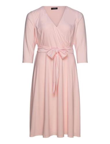 Surplice Jersey Dress Knälång Klänning Pink Lauren Women