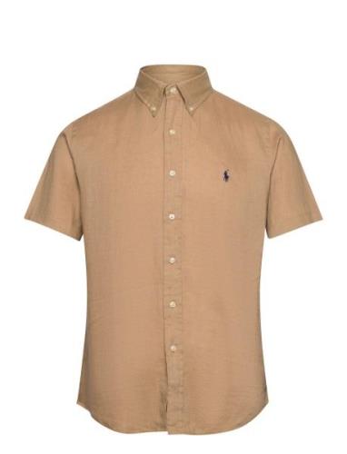 Custom Fit Linen Shirt Tops Shirts Short-sleeved Khaki Green Polo Ralp...