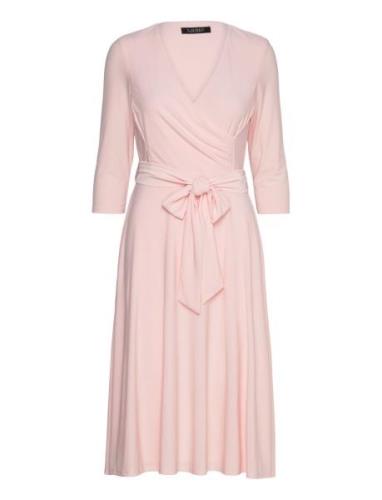 Surplice Jersey Dress Knälång Klänning Pink Lauren Ralph Lauren