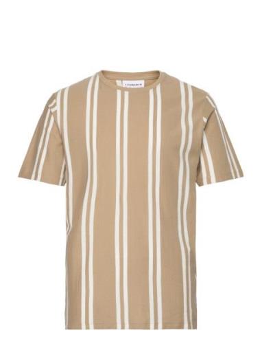 Striped Piqué Tee S/S Tops T-shirts Short-sleeved Beige Lindbergh