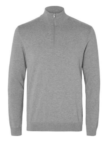 Slhberg Half Zip Cardigan Noos Tops Knitwear Half Zip Jumpers Grey Sel...