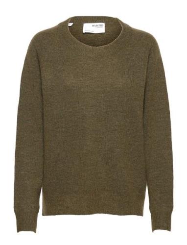 Slflulu Ls Knit O-Neck B Noos Tops Knitwear Jumpers Khaki Green Select...