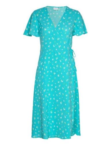 Vilovie S/S Wrap Midi Dress - Noos Knälång Klänning Blue Vila