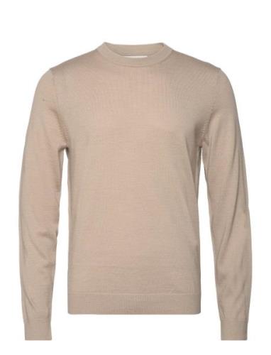 Slhtown Merino Coolmax Knit Crew Noos Tops Knitwear Round Necks Beige ...