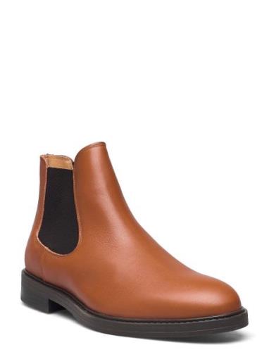 Slhblake Leather Chelsea Boot Noos Stövletter Chelsea Boot Brown Selec...