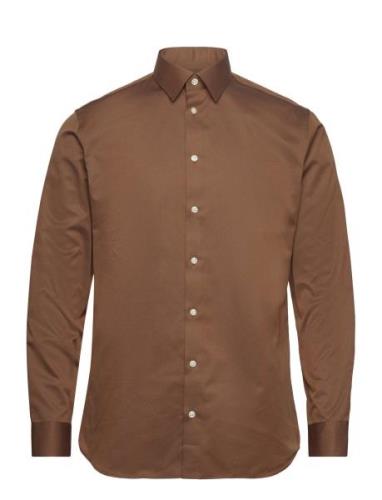 Slhslimethan Shirt Ls Classic Noos Tops Shirts Business Brown Selected...