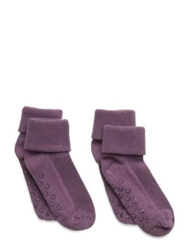 Baby Rib Sock W. Abs Strumpor Non-slip Purple Minymo