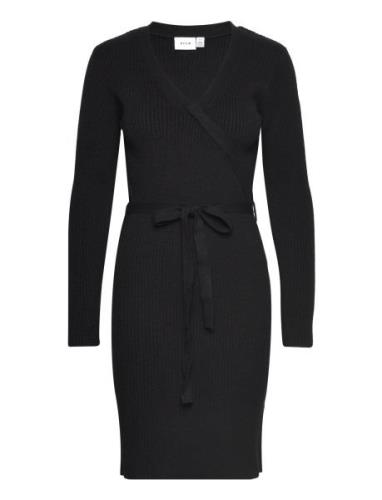 Viril Wrap L/S Knit Dress - Noos Knälång Klänning Black Vila