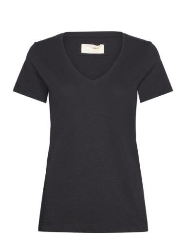 Arden Organic V-Ss Tee Tops T-shirts & Tops Short-sleeved Black MOS MO...