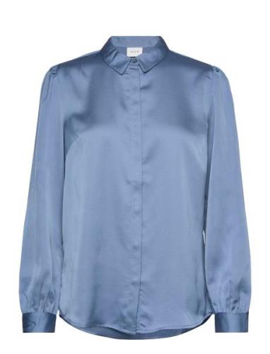 Viellette Satin L/S Shirt - Noos Tops Shirts Long-sleeved Blue Vila