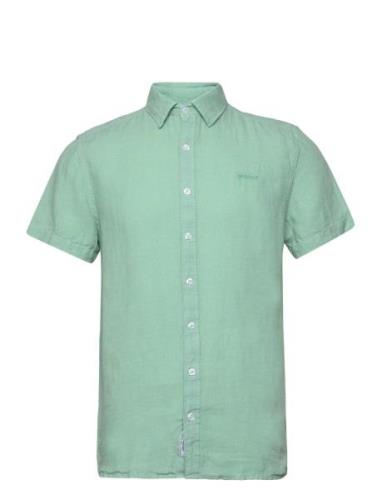 Linen Shirt Short Sleeve Tops Shirts Short-sleeved Green Sebago