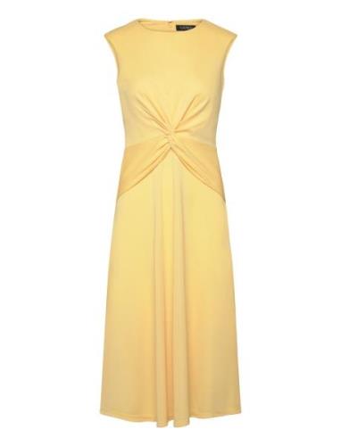 Twist-Front Jersey Dress Knälång Klänning Yellow Lauren Ralph Lauren