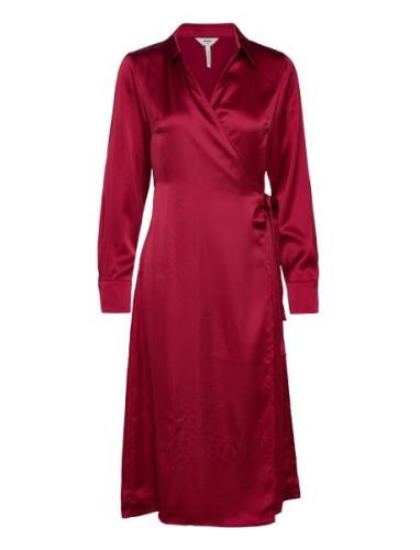 Objsateen Tania Ls Wrap Dress A Div Knälång Klänning Red Object