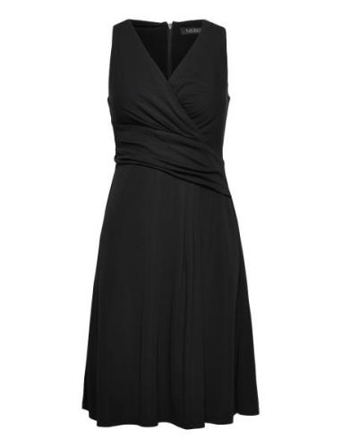 Surplice Jersey Sleeveless Dress Knälång Klänning Black Lauren Ralph L...