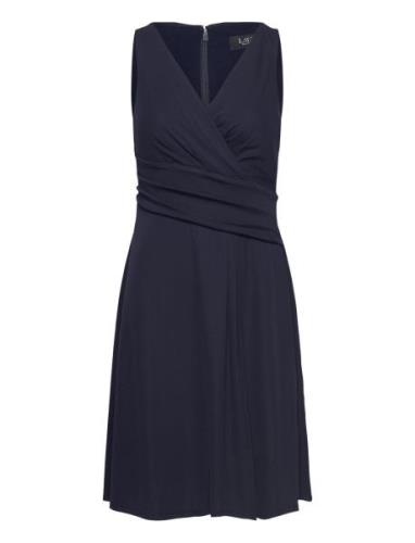 Surplice Jersey Sleeveless Dress Knälång Klänning Navy Lauren Ralph La...