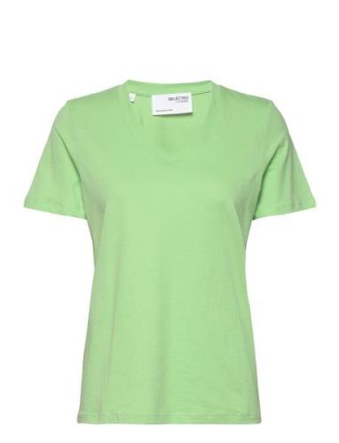 Slfessential Ss V-Neck Tee Tops T-shirts & Tops Short-sleeved Green Se...