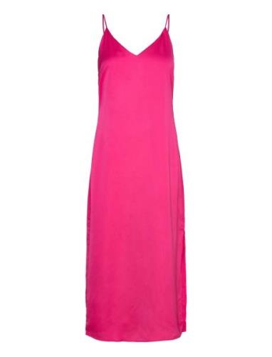 Viellette Singlet Satin Dress/Su - Noos Knälång Klänning Pink Vila