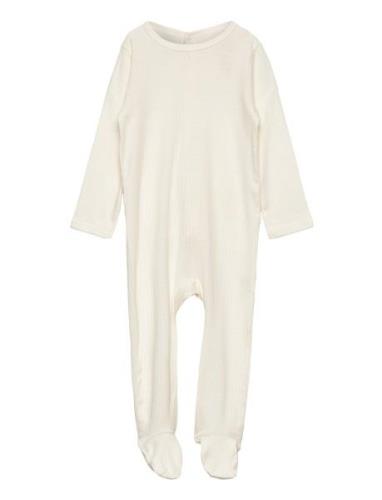 Rib Jersey Full Body W. Back Opening Långärmad Bodysuit Cream Copenhag...