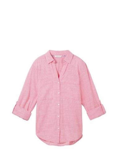 Blouse With Slub Structure Tops Shirts Long-sleeved Pink Tom Tailor