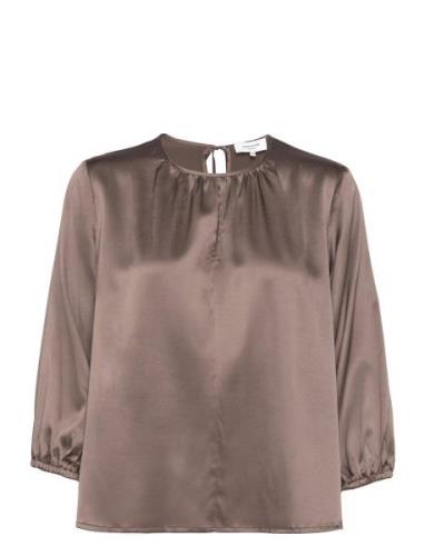 Silk Blouse Tops Blouses Long-sleeved Brown Rosemunde