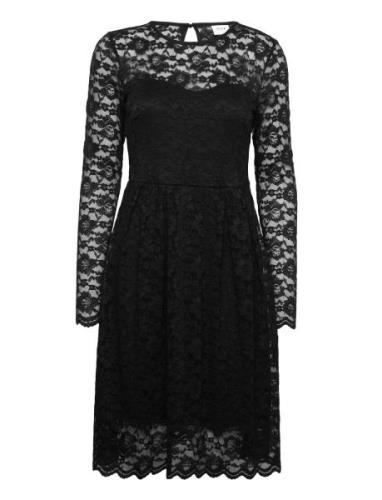 Vikalila L/S Lace Dress - Noos Knälång Klänning Black Vila