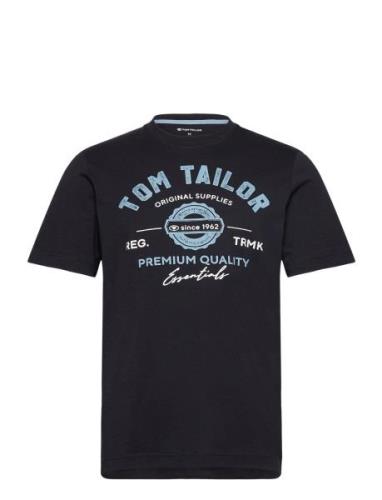 T-Shirt With Logo Print Tops T-shirts Short-sleeved Black Tom Tailor