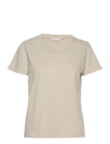 Jada Ss V-Neck Gots Tops T-shirts & Tops Short-sleeved Beige Basic App...