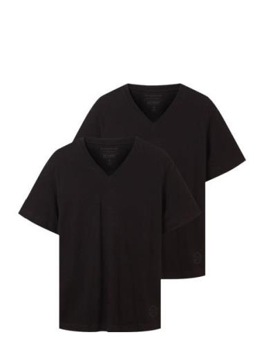 Double Pack V-Neck Tee Tops T-shirts Short-sleeved Black Tom Tailor