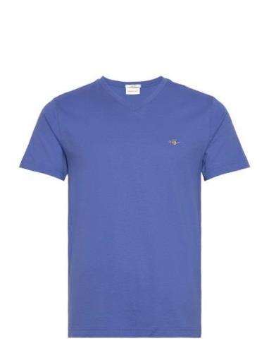 Slim Shield Vneck Tshirt Tops T-shirts Short-sleeved Blue GANT