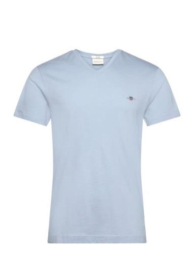 Slim Shield Vneck Tshirt Tops T-shirts Short-sleeved Blue GANT