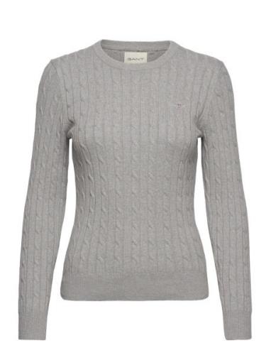Stretch Cotton Cable C-Neck Tops Knitwear Jumpers Grey GANT
