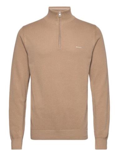 Cotton Pique Half Zip Tops Knitwear Half Zip Jumpers Beige GANT