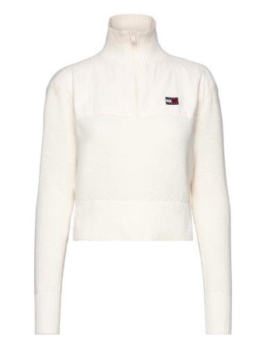 Tjw Half Zip Badge Rib Sweater Tops Knitwear Jumpers White Tommy Jeans