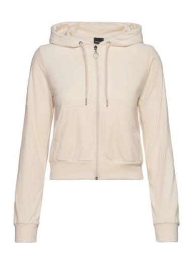 Velour Hoodie Tops Sweat-shirts & Hoodies Hoodies Cream Gina Tricot