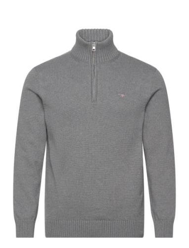 Casual Cotton Half Zip Tops Knitwear Half Zip Jumpers Grey GANT