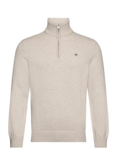 Casual Cotton Half Zip Tops Knitwear Half Zip Jumpers Cream GANT