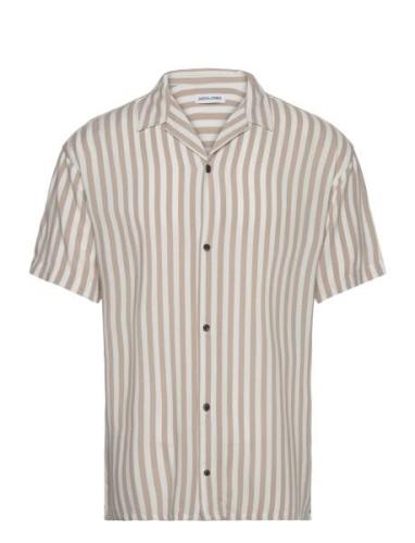 Jjjeff Resort Stripe Shirt Ss Relaxed Tops Shirts Short-sleeved Beige ...