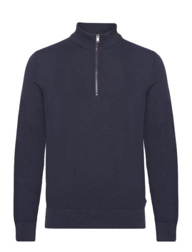 Ebrando-P Tops Knitwear Half Zip Jumpers Blue BOSS