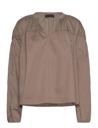 Lr-Isla Solid Tops Blouses Long-sleeved Brown Levete Room