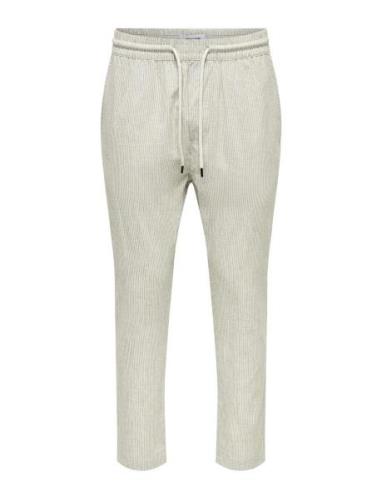 Onslinus Crop 0136 Stripe Linen Pant Bottoms Trousers Casual Cream ONL...