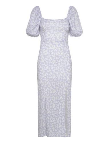 Puff Sleeve Midi Dress Knälång Klänning Blue Gina Tricot