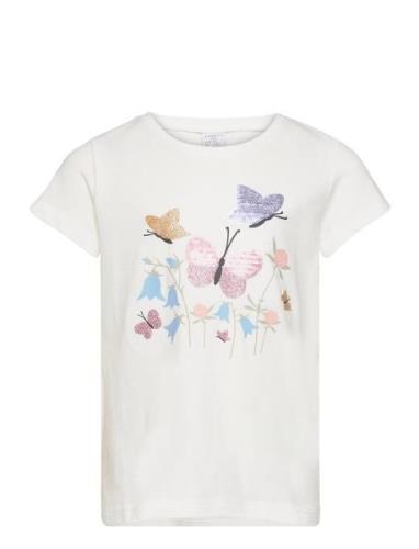 Top Ss Butterfly And Flower Tops T-shirts Short-sleeved White Lindex