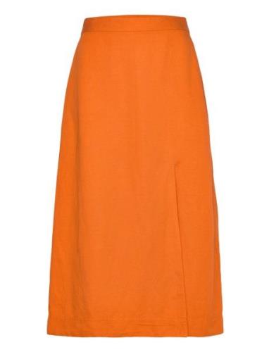 Rel Midi Linen Blend Skirt Knälång Kjol Orange GANT