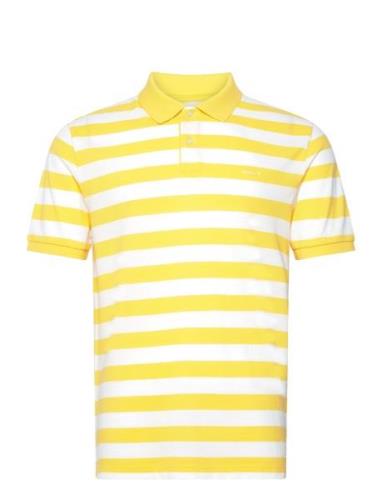 Stripe Ss Pique Polo Tops Polos Short-sleeved Yellow GANT