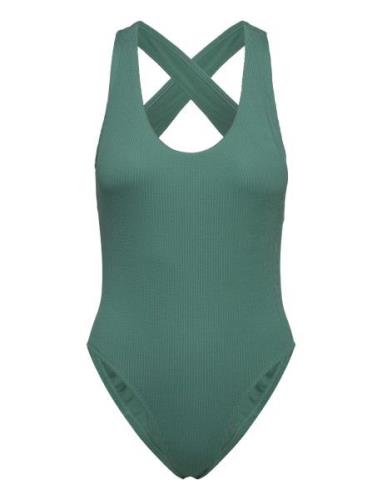 Nike Elevated Essential Pucker Crossback Piece Sport Swimsuits Green N...