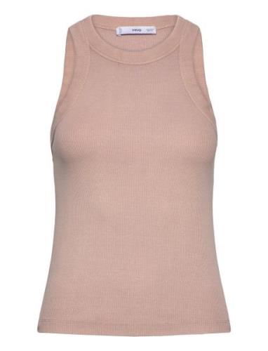 Mango Washed Ribbed Cotton Top Beige