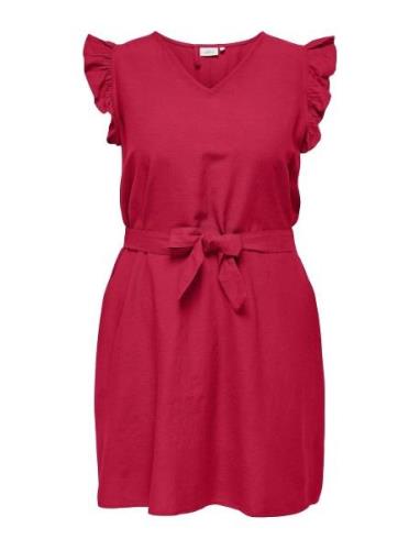 Carjupiter Life S/L Frill Abk Dress Wvn Kort Klänning Red ONLY Carmako...