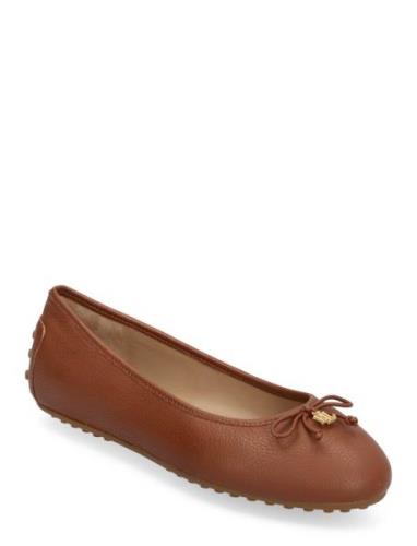 Jayna Pebbled Leather Driver Flat Ballerinaskor Ballerinas Brown Laure...