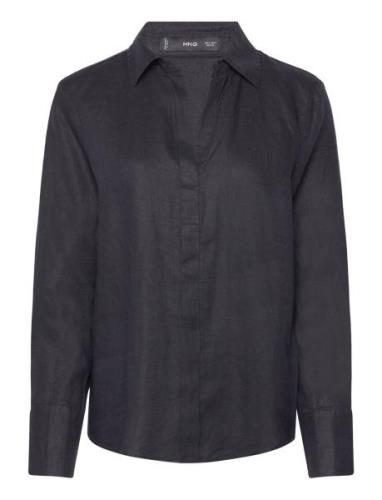 Linen 100% Shirt Tops Shirts Long-sleeved Black Mango