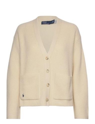 Rib-Knit Wool-Cashmere V-Neck Cardigan Tops Knitwear Cardigans Cream P...